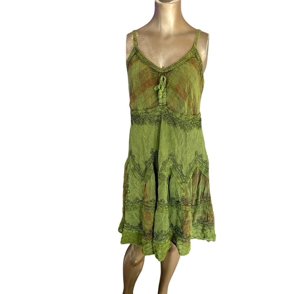 Advance Apparels Green Fairycore Boho Knee Length Dress L Festival